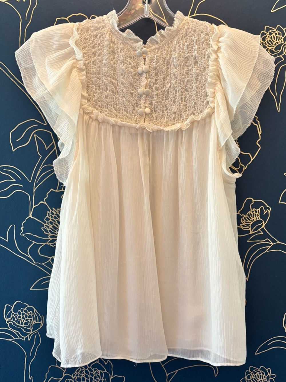 ULLA JOHNSON ivory SILK sleeveless RUFFLE flutter sleeve TOP size 0 XS - Picture 2 of 7